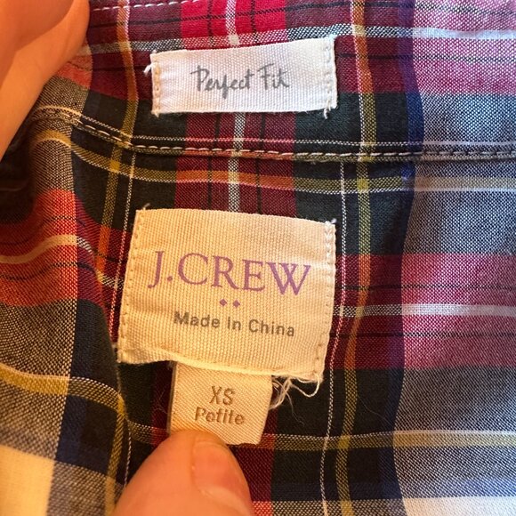 J. CREW White, Red, Blue and Black Plaid Perfect Fit Button Down Shirt – XS - Picture 8 of 9